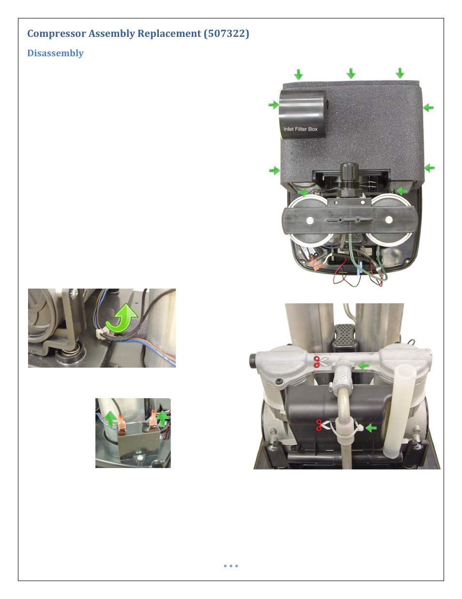 Compressor assembly replacement (507322), Disassembly | Precision Medical PM4351 EasyFlow5 User Manual | Page 17 / 22