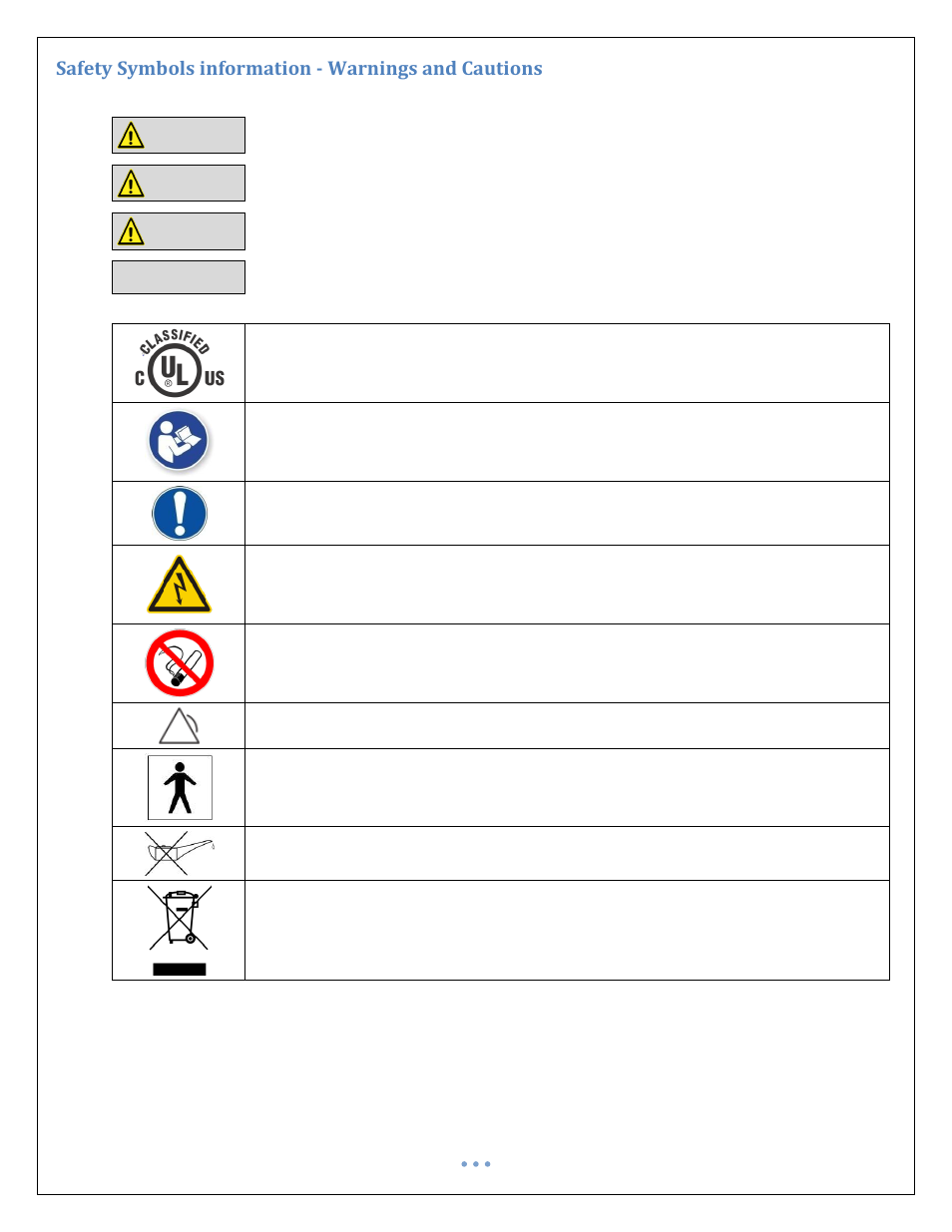 Safety symbols information - warnings and cautions | Precision Medical PM4351 EasyFlow5 User Manual | Page 4 / 22