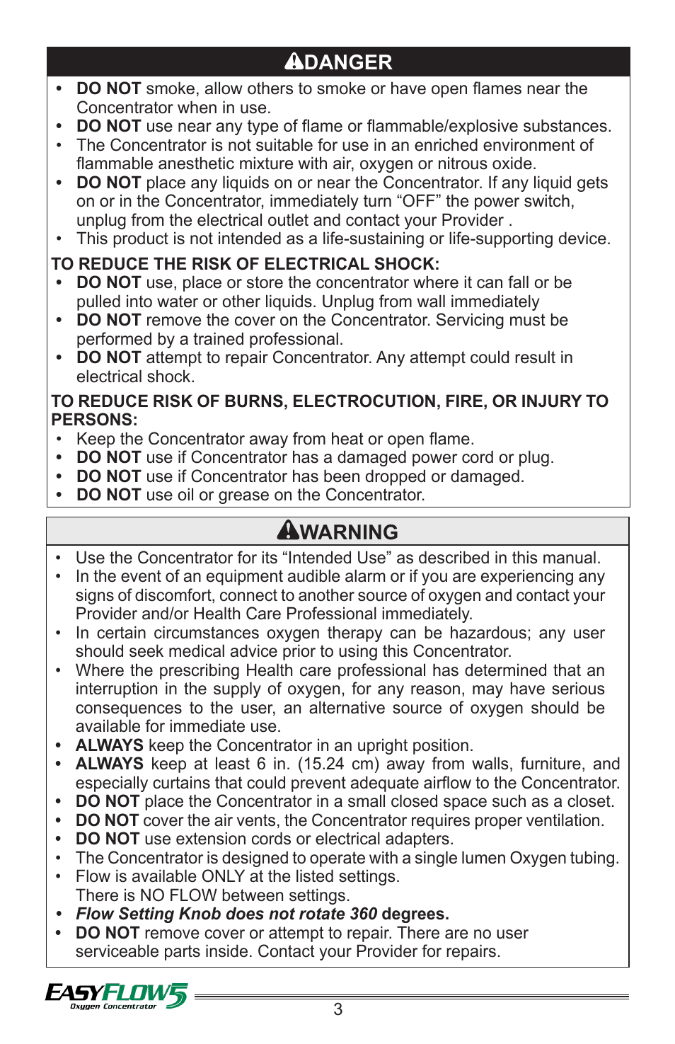 Danger, Warning | Precision Medical PM4351 EasyFlow5 User Manual | Page 4 / 8