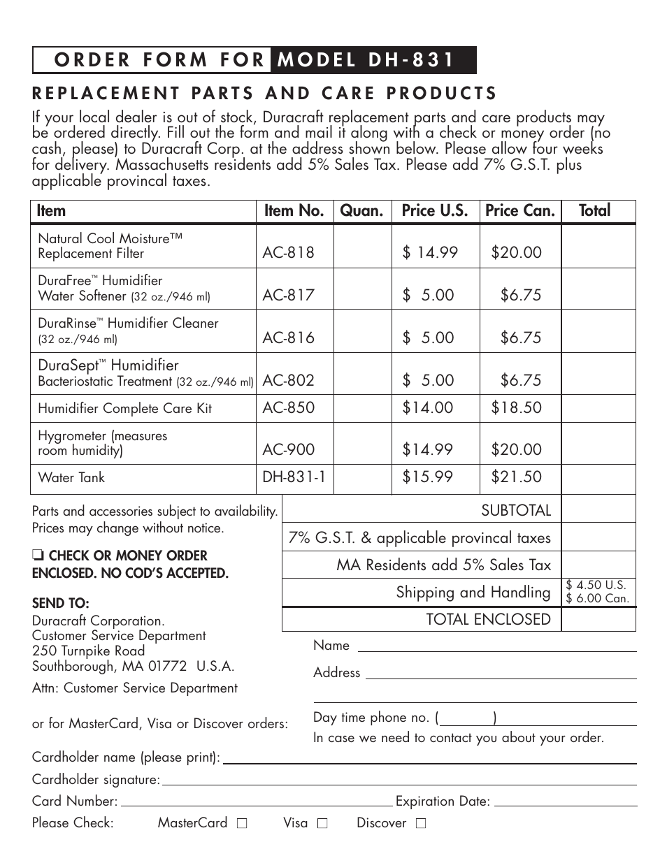 Duracraft DH-831 User Manual | Page 10 / 12