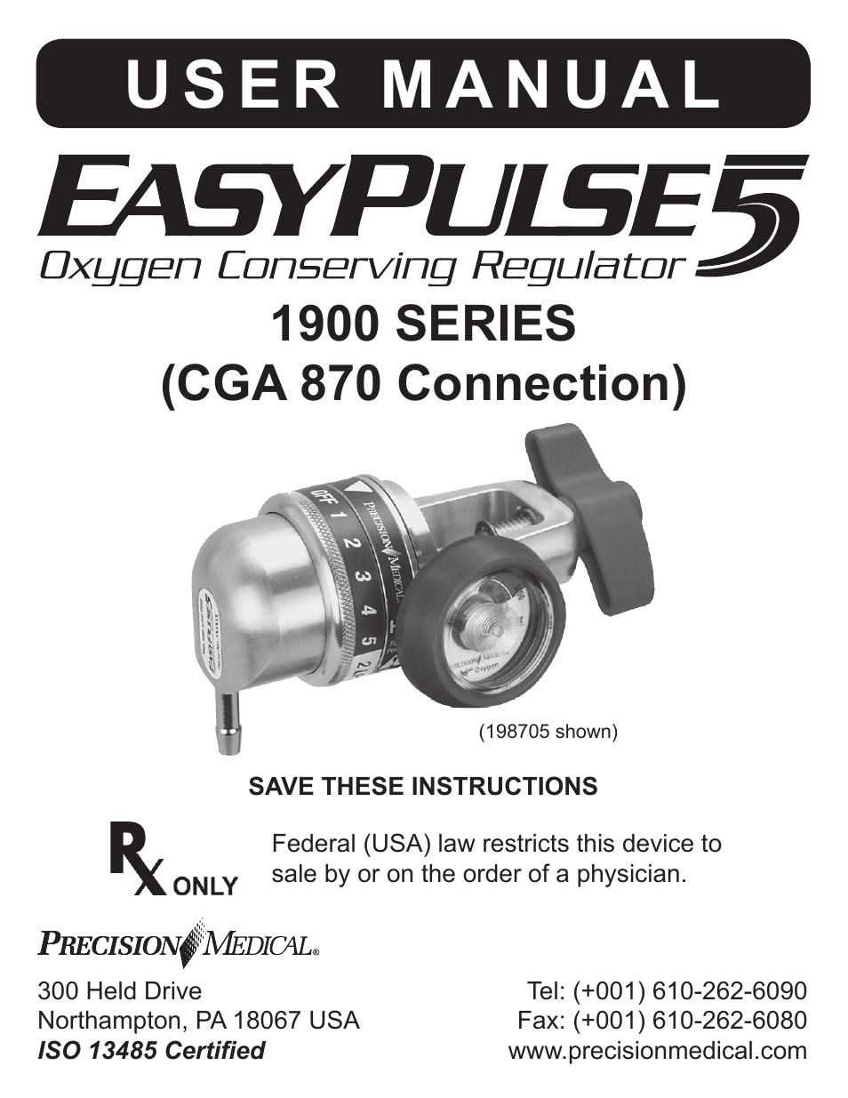 Precision Medical EasyPulse5 Oxygen Conserving Regulator User Manual | 16 pages