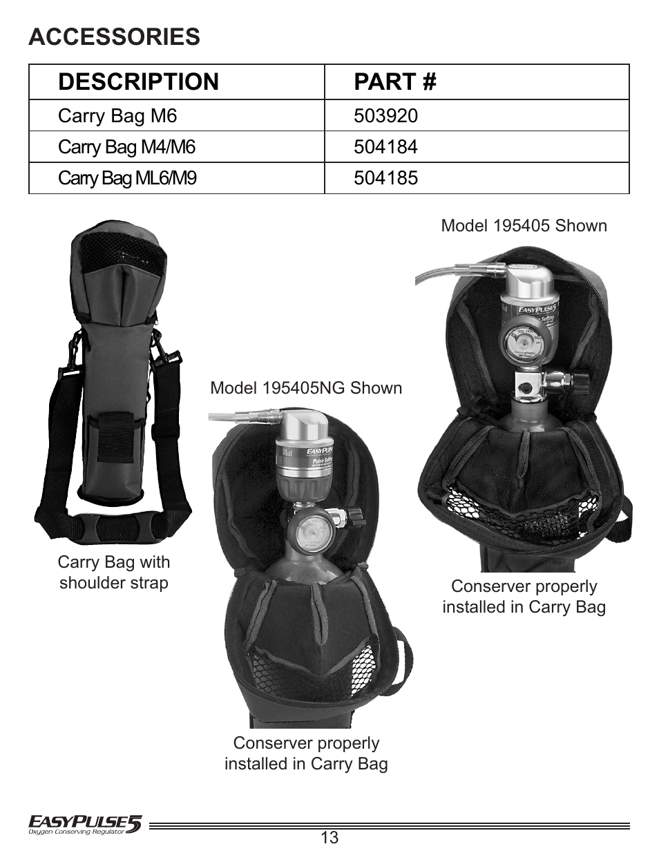 Accessories description part | Precision Medical EasyPulse5 Oxygen Conserving Regulator User Manual | Page 14 / 16