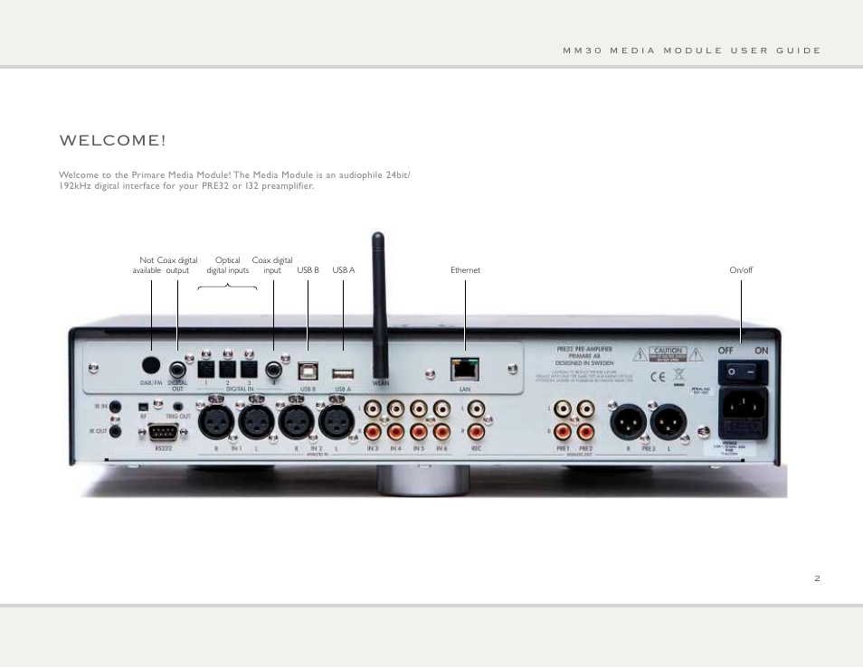 Welcome | Primare PRE32 preamplifier User Manual | Page 2 / 8