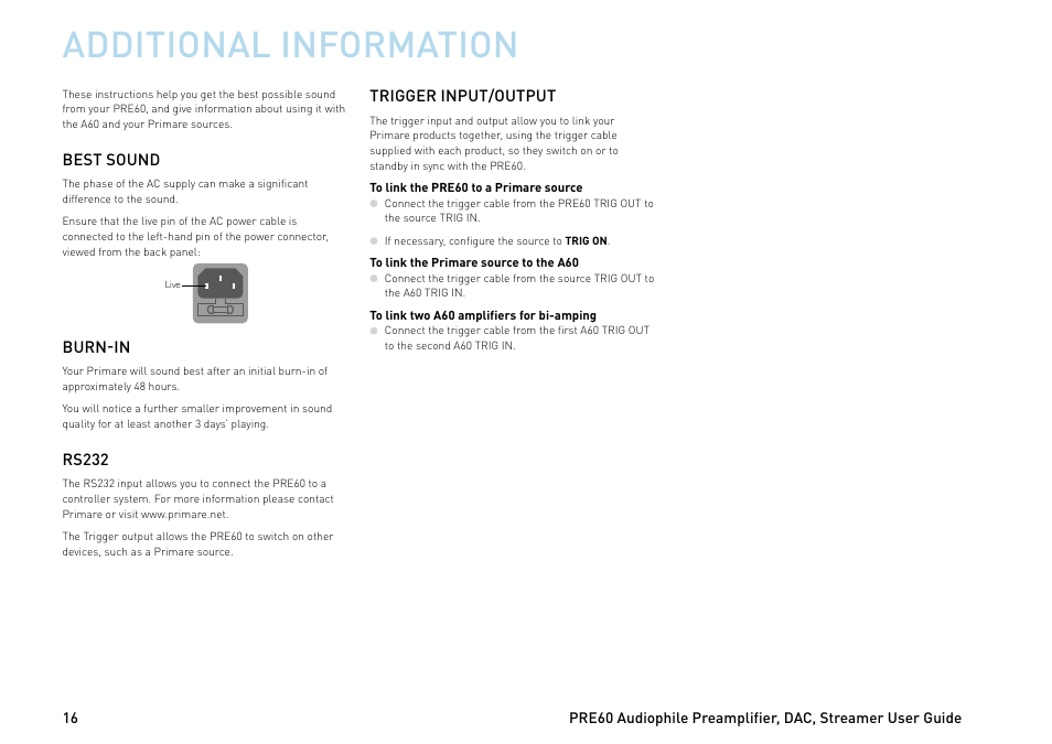 Additional information | Primare PRE60 preamplifier User Manual | Page 16 / 20