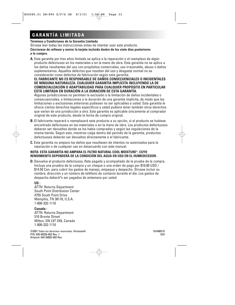 Duracraft DH-890 User Manual | Page 36 / 36