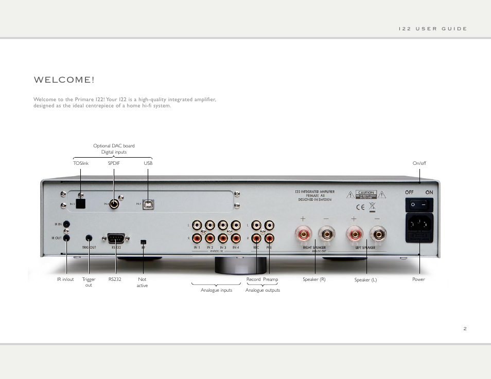 Welcome | Primare I22 integrated amplifier User Manual | Page 2 / 10