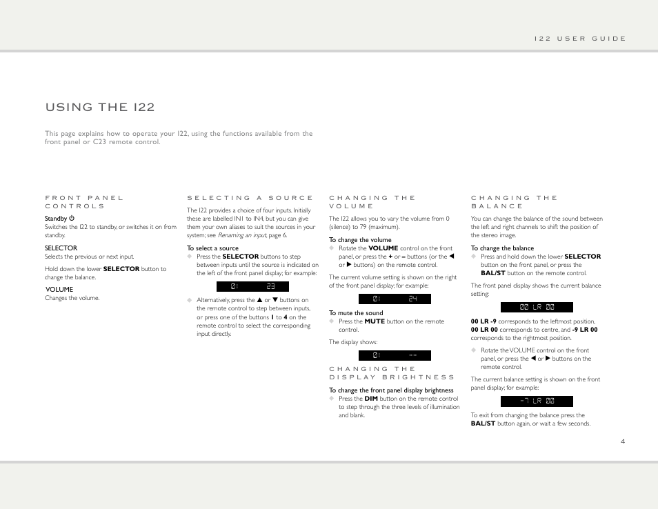 Using the i22 | Primare I22 integrated amplifier User Manual | Page 4 / 10