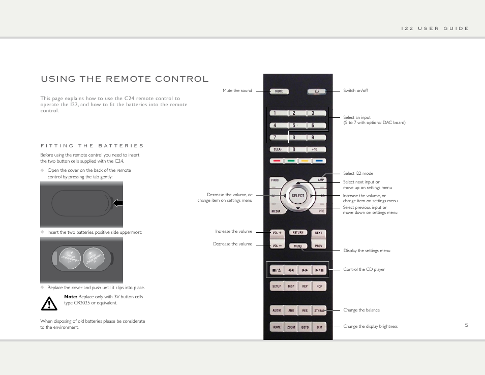 Using the remote control | Primare I22 integrated amplifier User Manual | Page 5 / 10