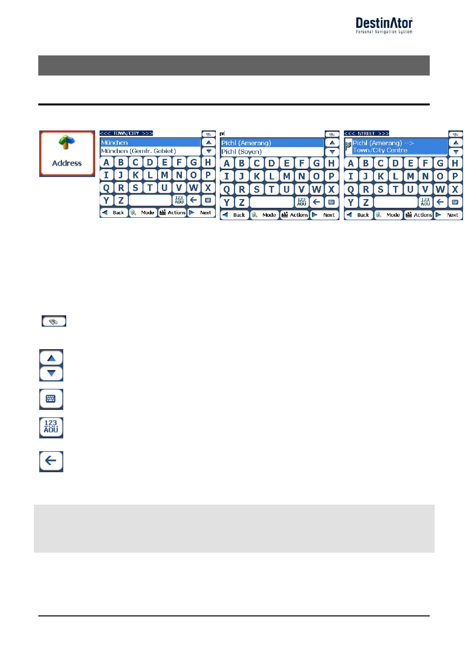 3 - search for a location, Enter address, Search for a location | Destinator 6 User Manual | Page 14 / 45