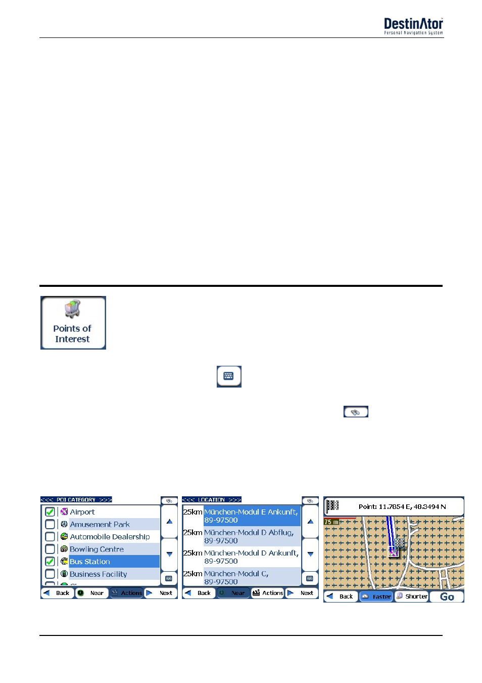 Favorites actions, Poi (points of interest), Set as origin | Show map, Edit favorite location, Delete favorite location, Send sms, Information | Destinator 6 User Manual | Page 20 / 45