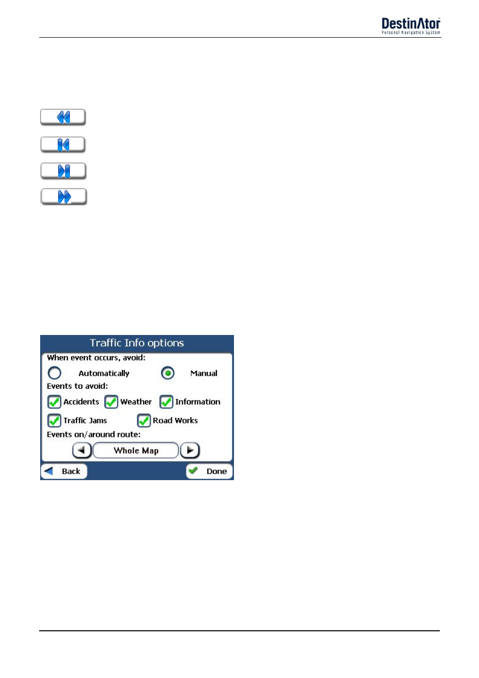 Channel auto-search, Tmc options, Message arrives | Destinator 6 User Manual | Page 24 / 45