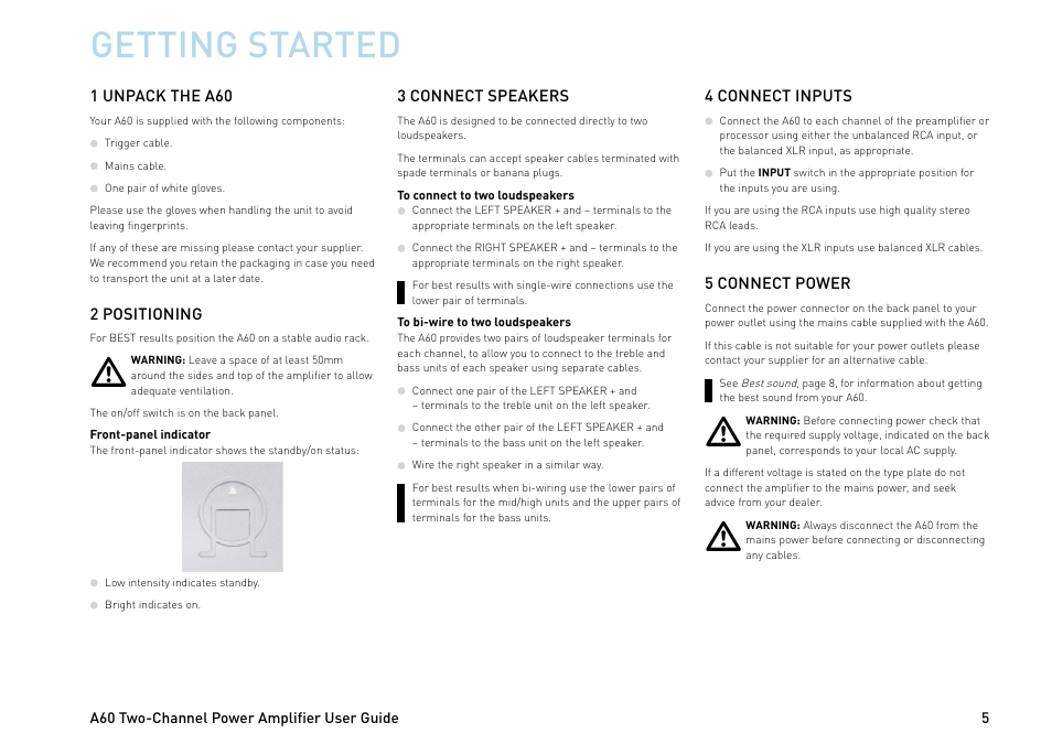 Getting started | Primare A60 power amplifier User Manual | Page 5 / 12