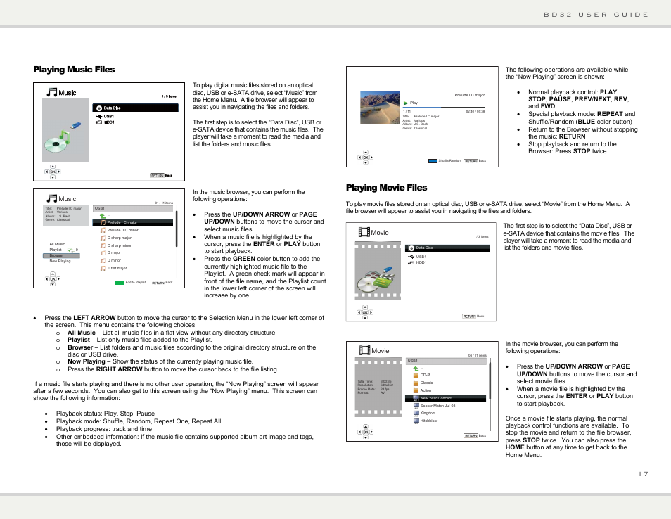 Playing music files, Playing movie files | Primare BD32 universal player User Manual | Page 23 / 44