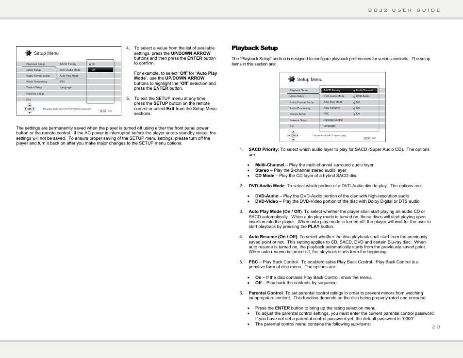 Playback setup | Primare BD32 universal player User Manual | Page 26 / 44