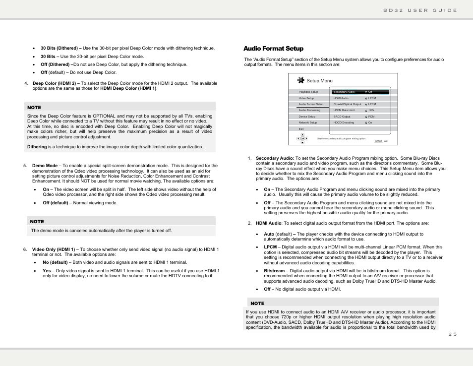 Audio format setup | Primare BD32 universal player User Manual | Page 31 / 44