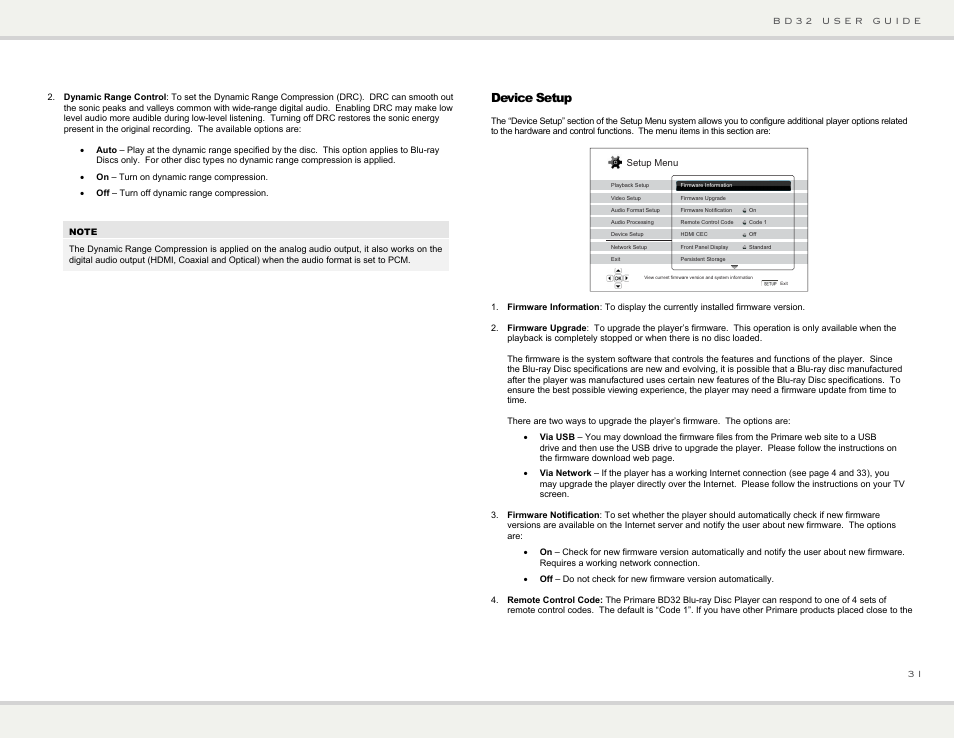 Device setup | Primare BD32 universal player User Manual | Page 37 / 44