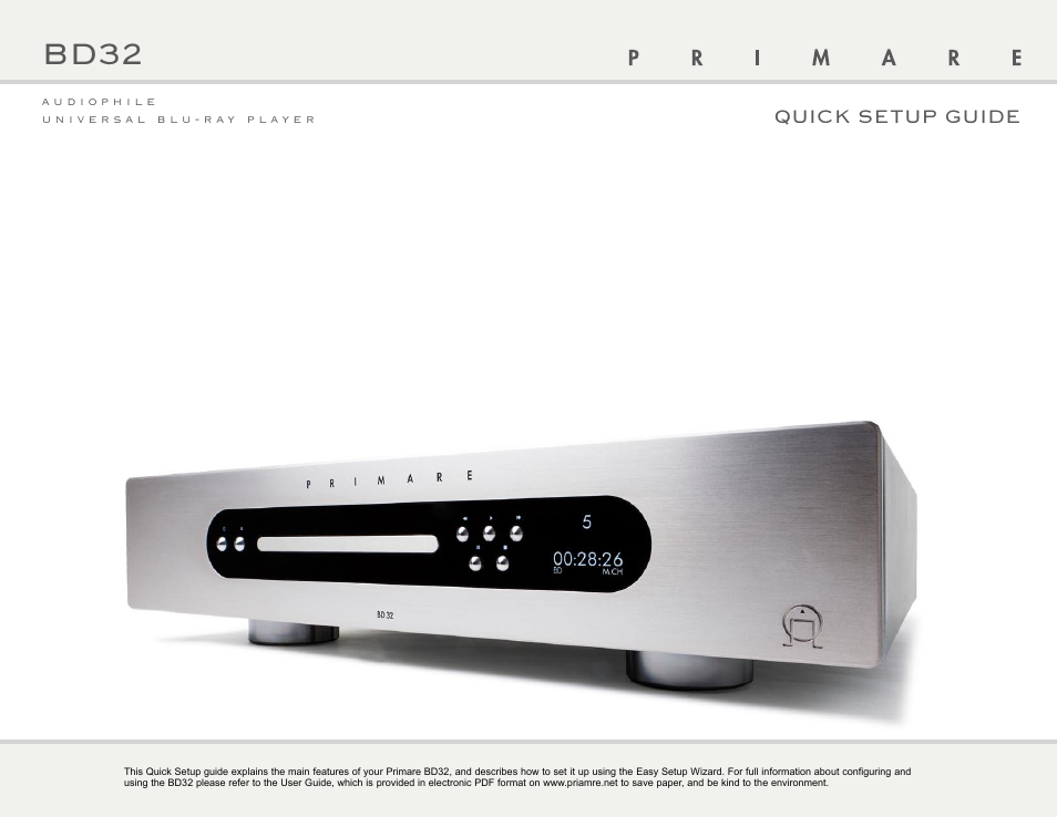 Primare BD32 universal player User Manual | 8 pages