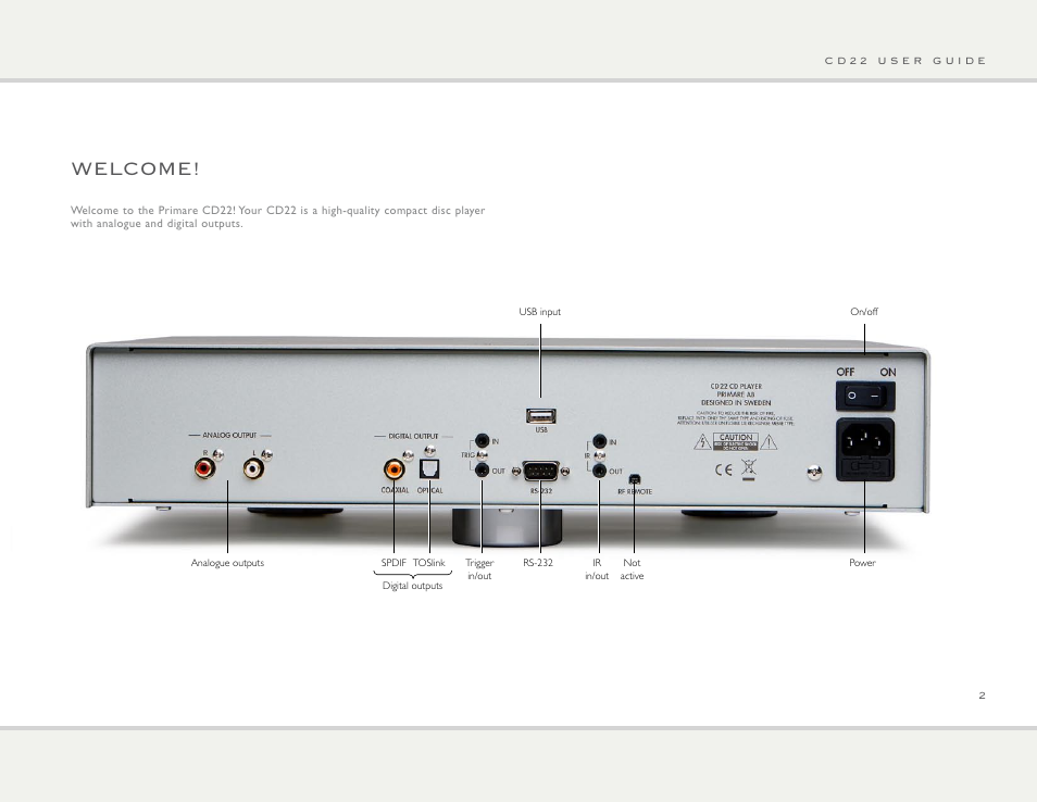 Welcome | Primare CD22 CD player User Manual | Page 2 / 10