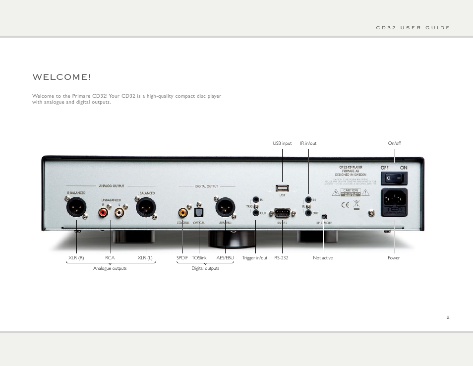 Welcome | Primare CD32 CD player User Manual | Page 2 / 10