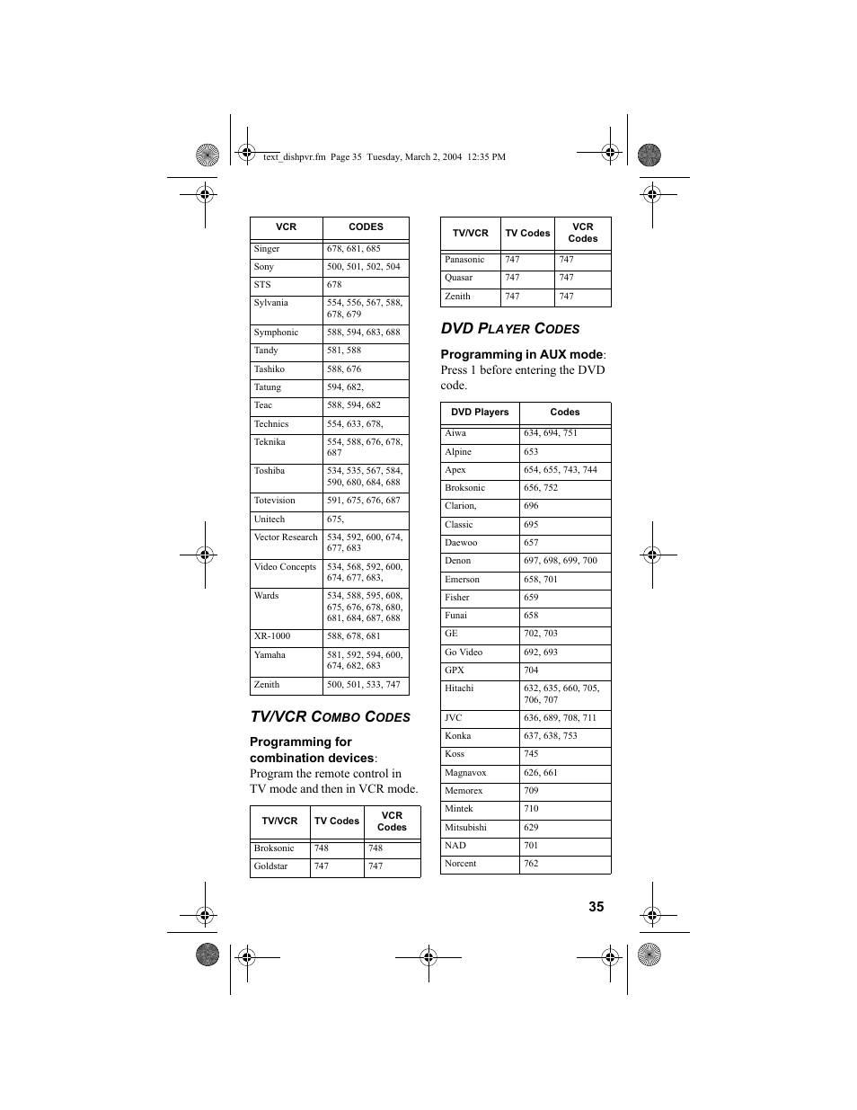 Tv/vcr c, Dvd p | Dish Network DISH 811 User Manual | Page 35 / 45