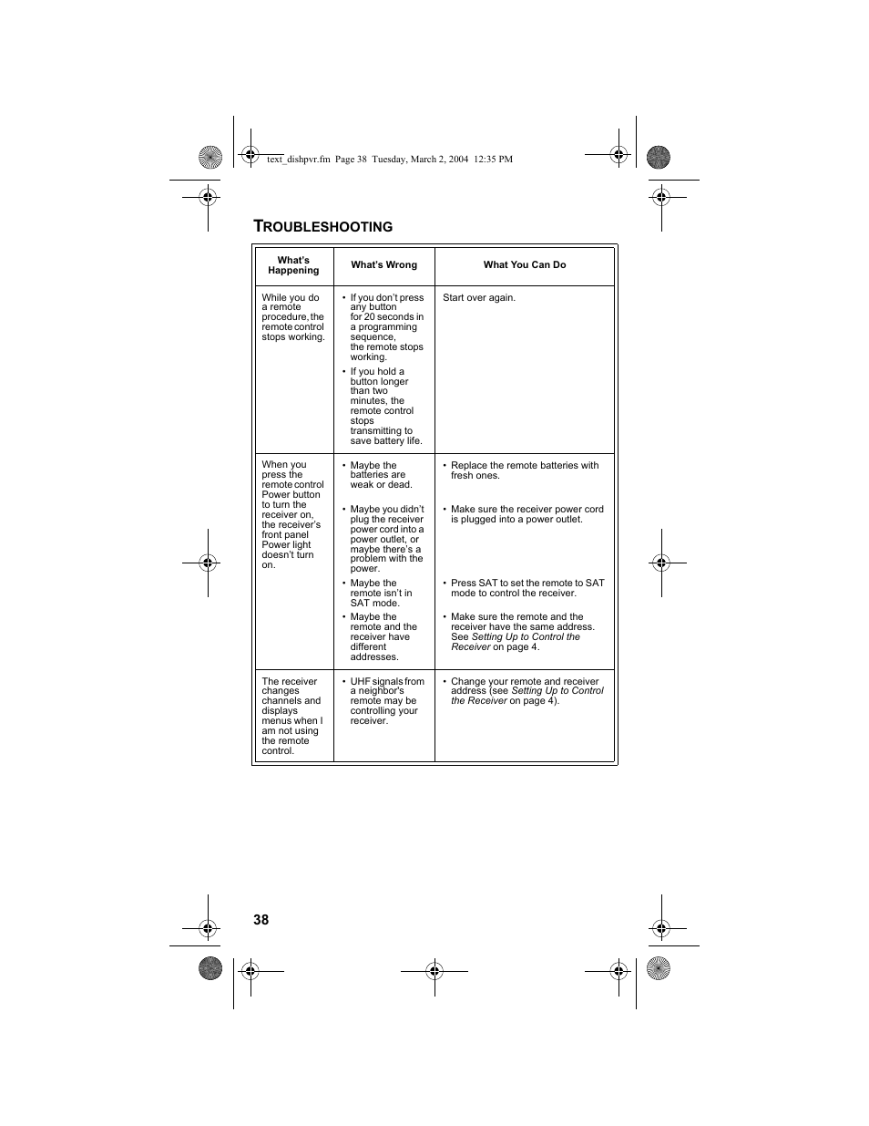 Roubleshooting | Dish Network DISH 811 User Manual | Page 38 / 45