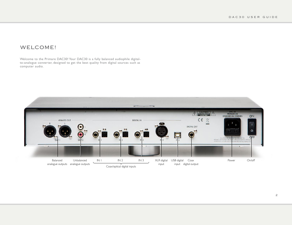 Welcome | Primare DAC30 high resolution DAC User Manual | Page 2 / 8