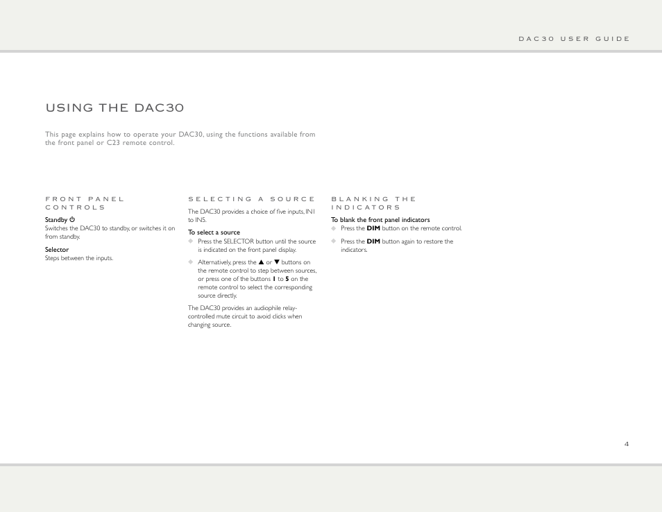 Using the dac30 | Primare DAC30 high resolution DAC User Manual | Page 4 / 8