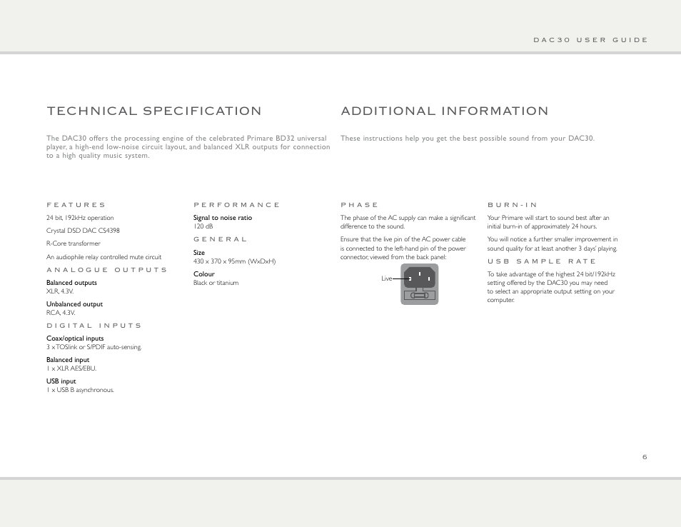 Technical specification, Additional information | Primare DAC30 high resolution DAC User Manual | Page 6 / 8