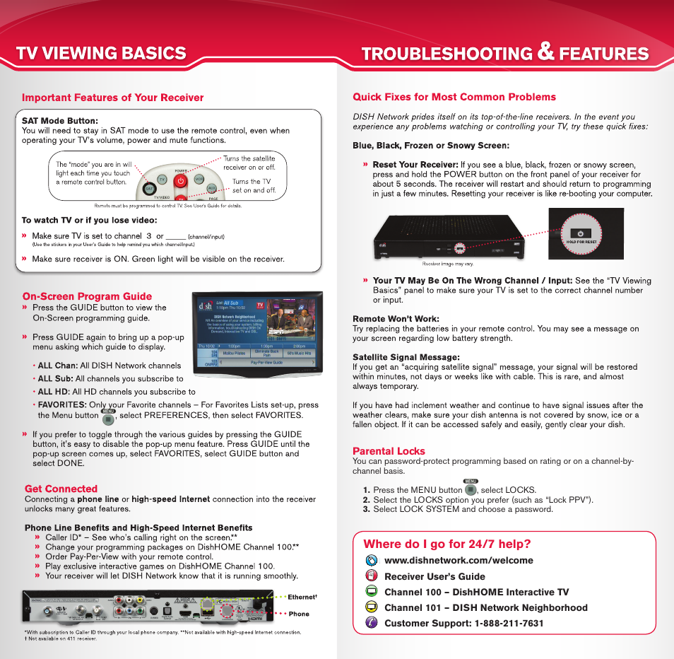 Where do i go for 24/7 help | Dish Network ViP 211k User Manual | Page 2 / 2