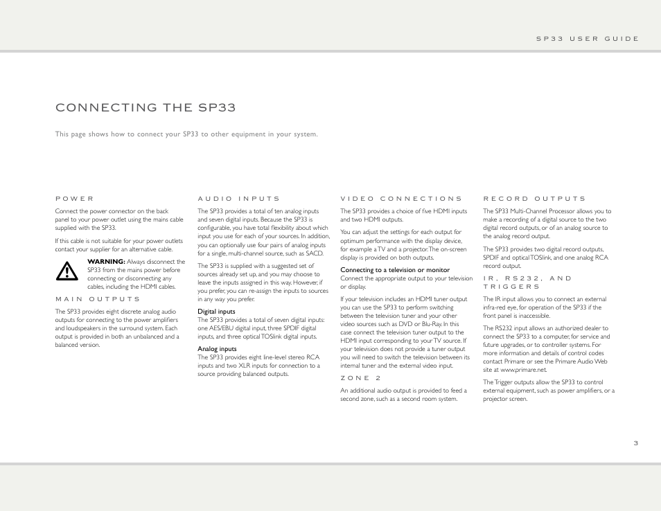 Connecting the sp33 | Primare SP33 av preamp User Manual | Page 3 / 15