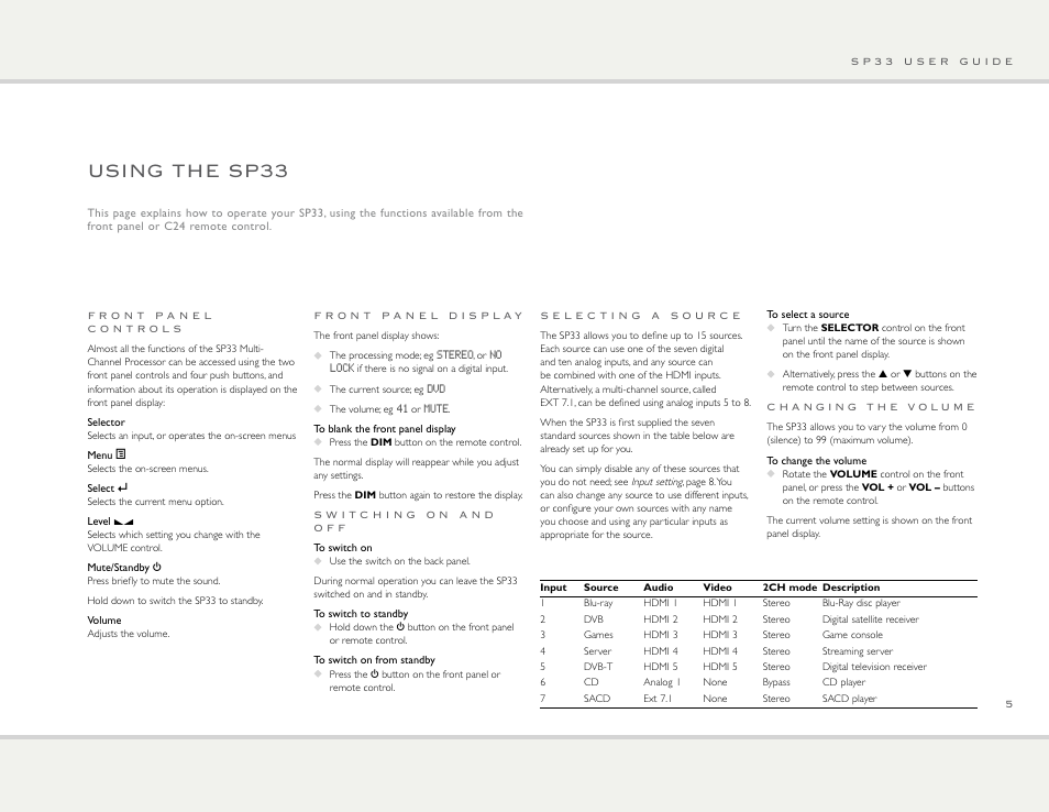 Using the sp33 | Primare SP33 av preamp User Manual | Page 5 / 15