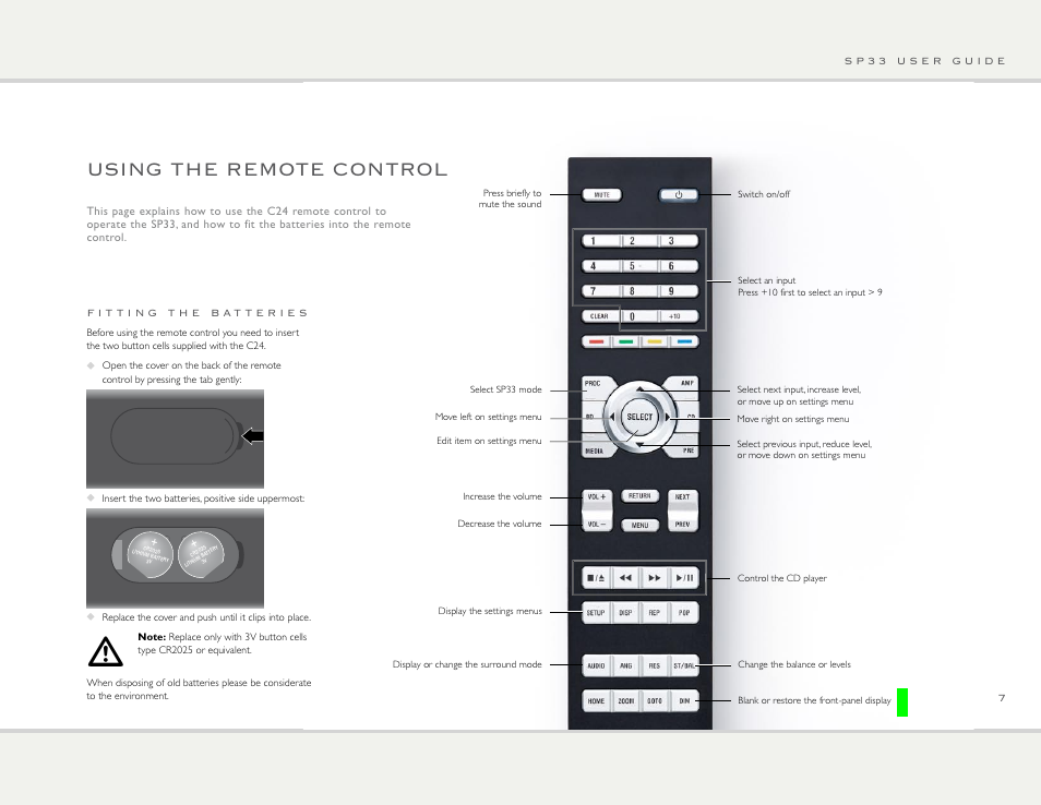 Using the remote control | Primare SP33 av preamp User Manual | Page 7 / 15
