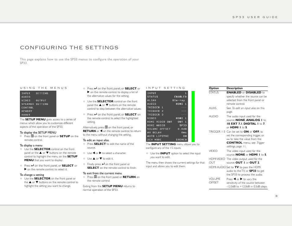 Configuring the settings | Primare SP33 av preamp User Manual | Page 8 / 15