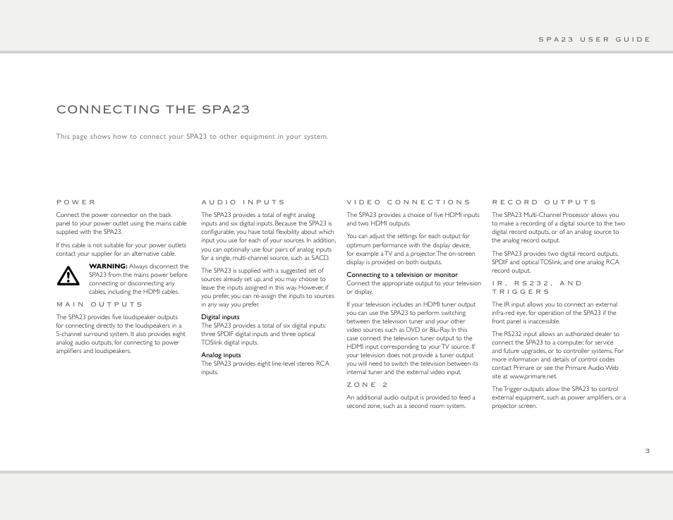 Connecting the spa23 | Primare SPA23 av integrated amp User Manual | Page 3 / 15