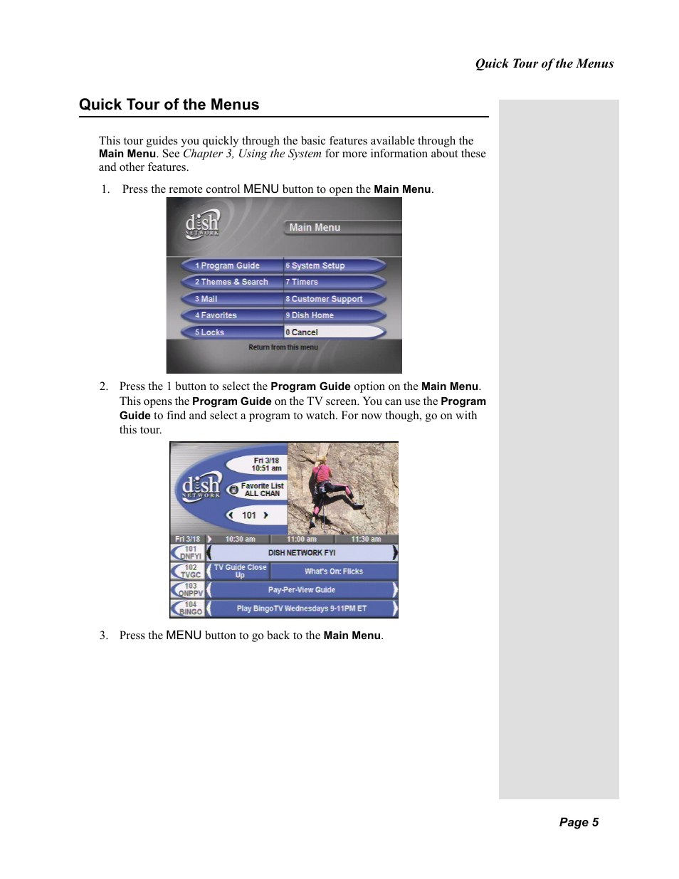 Quick tour of the menus | Dish Network Solo 811 User Manual | Page 10 / 110