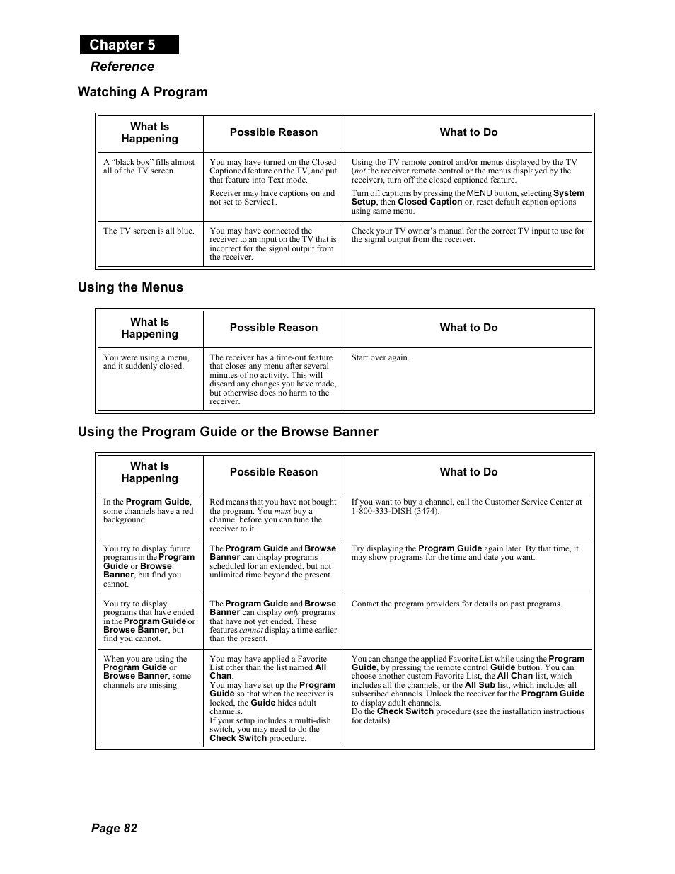 Chapter 5, Reference, Page 82 | Dish Network Solo 811 User Manual | Page 87 / 110