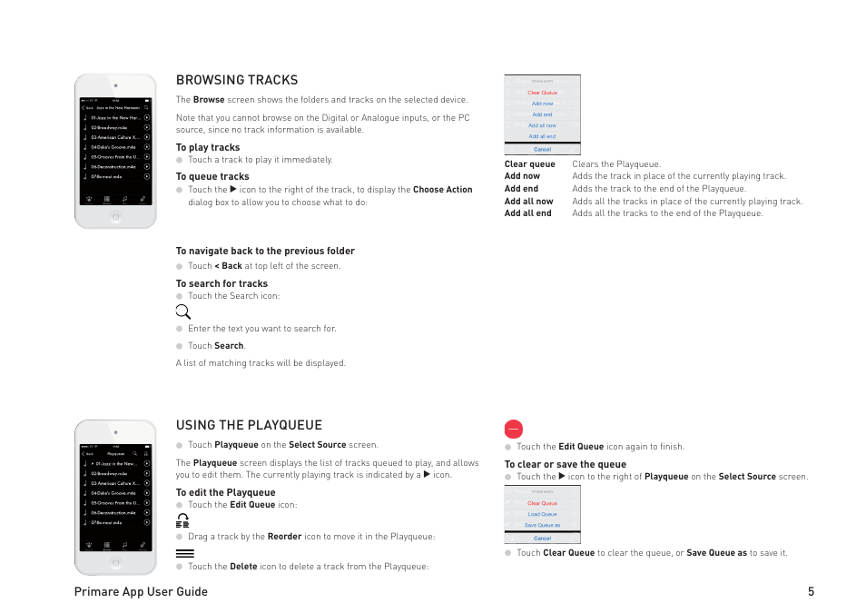 Browsing tracks, Using the playqueue | Primare MM30 media board User Manual | Page 5 / 12