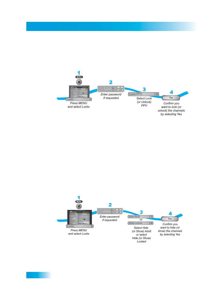Ocking, Nlocking, Hannels | Iding, Dult, Ontent, Ocked | Dish Network SoloDVR ViP 612 User Manual | Page 43 / 135