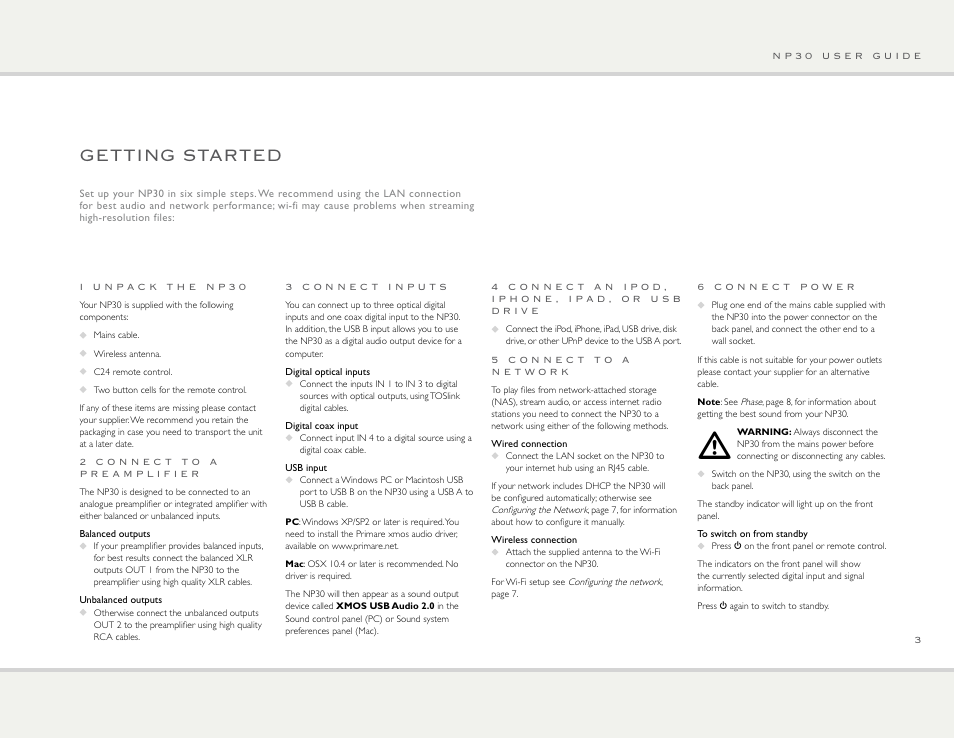 Getting started | Primare NP30 network player User Manual | Page 3 / 10