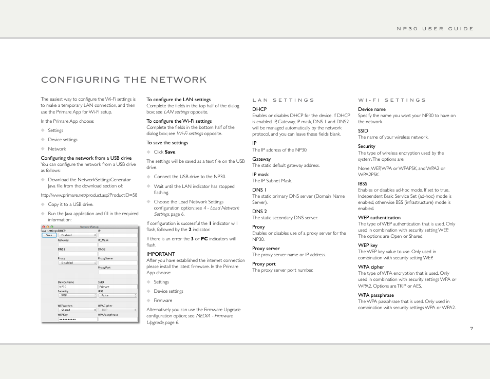 Configuring the network | Primare NP30 network player User Manual | Page 7 / 10