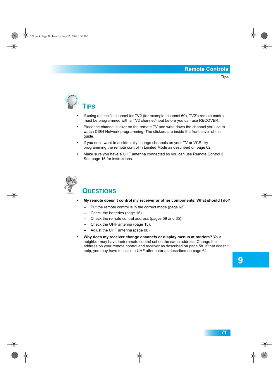 Uestions, Remote controls | Dish Network DISH Player-DVR 522 User Manual | Page 15 / 16
