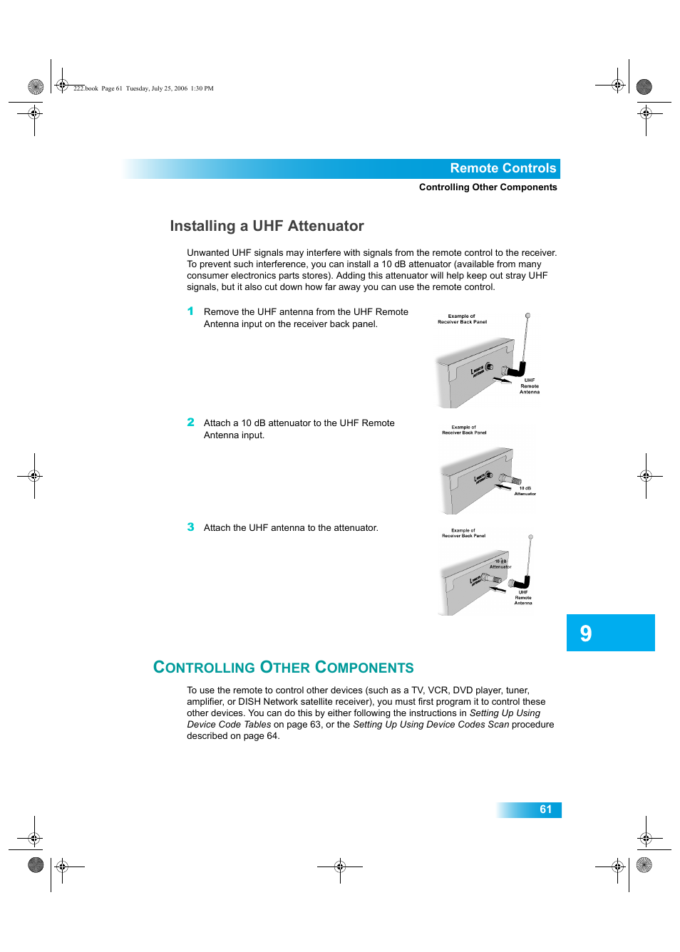 Ontrolling, Ther, Omponents | Installing a uhf attenuator | Dish Network DISH Player-DVR 522 User Manual | Page 5 / 16