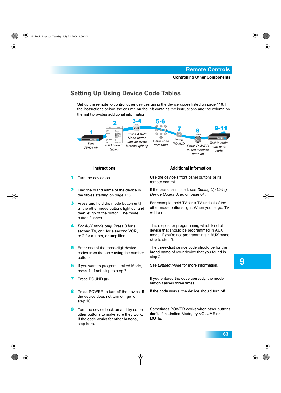 Setting up using device code tables, Remote controls | Dish Network DISH Player-DVR 522 User Manual | Page 7 / 16