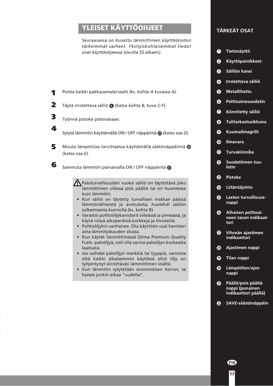 Yleiset käyttöohjeet | Qlima SRE3230C User Manual | Page 75 / 184