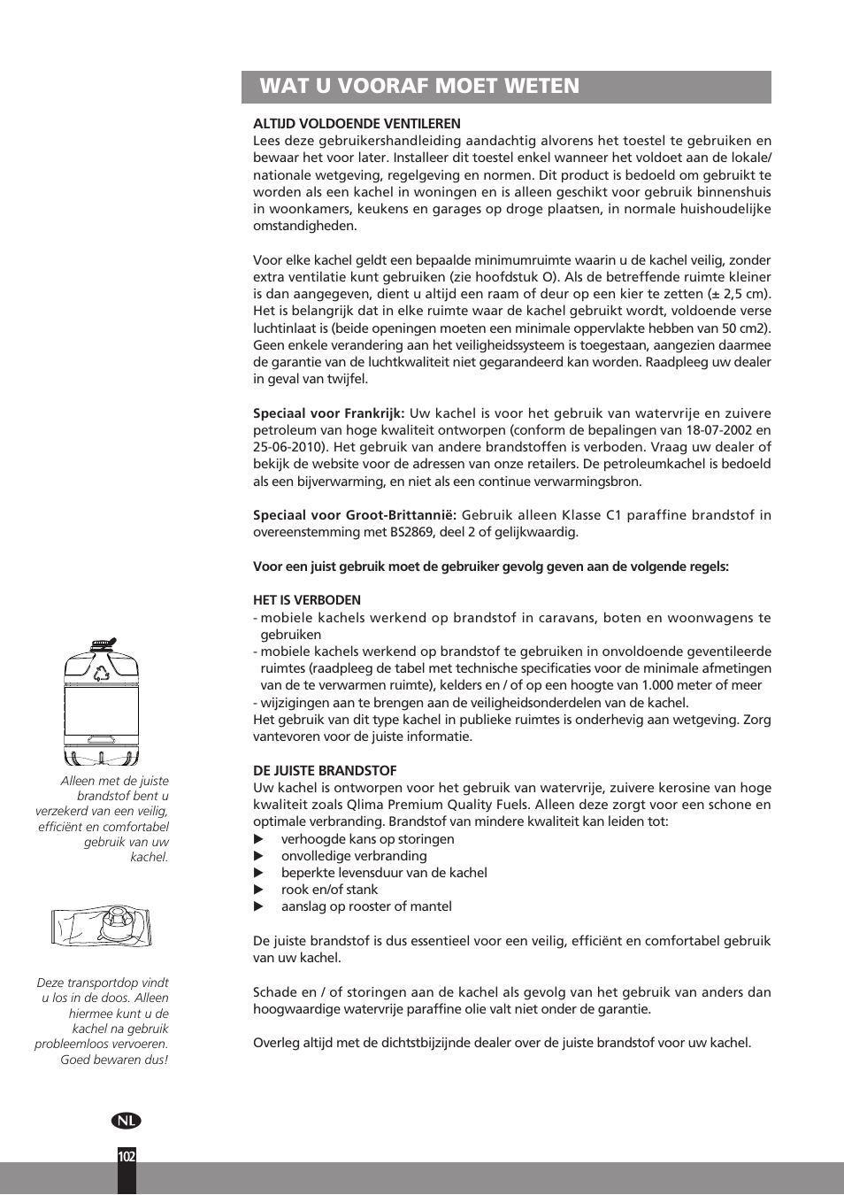 Wat u vooraf moet weten | Qlima SRE3531TC User Manual | Page 124 / 184