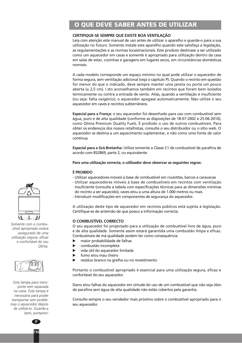 O que deve saber antes de utilizar | Qlima SRE3531TC User Manual | Page 136 / 184
