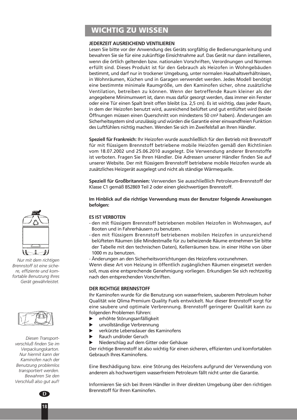 Wichtig zu wissen | Qlima SRE3531TC User Manual | Page 40 / 184
