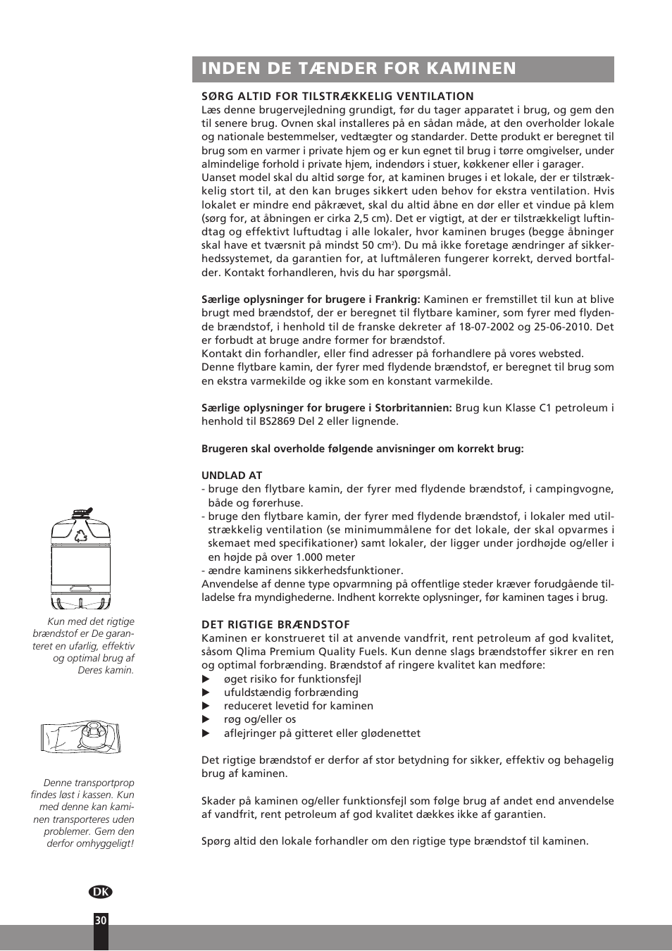 Inden de tænder for kaminen | Qlima SRE3531TC User Manual | Page 52 / 184