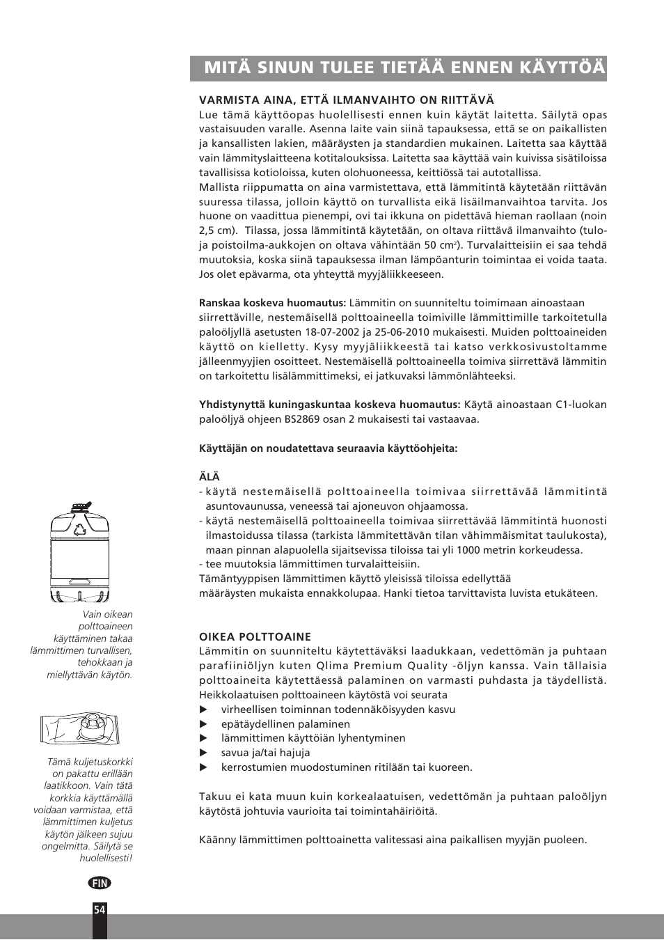 Mitä sinun tulee tietää ennen käyttöä | Qlima SRE3531TC User Manual | Page 76 / 184