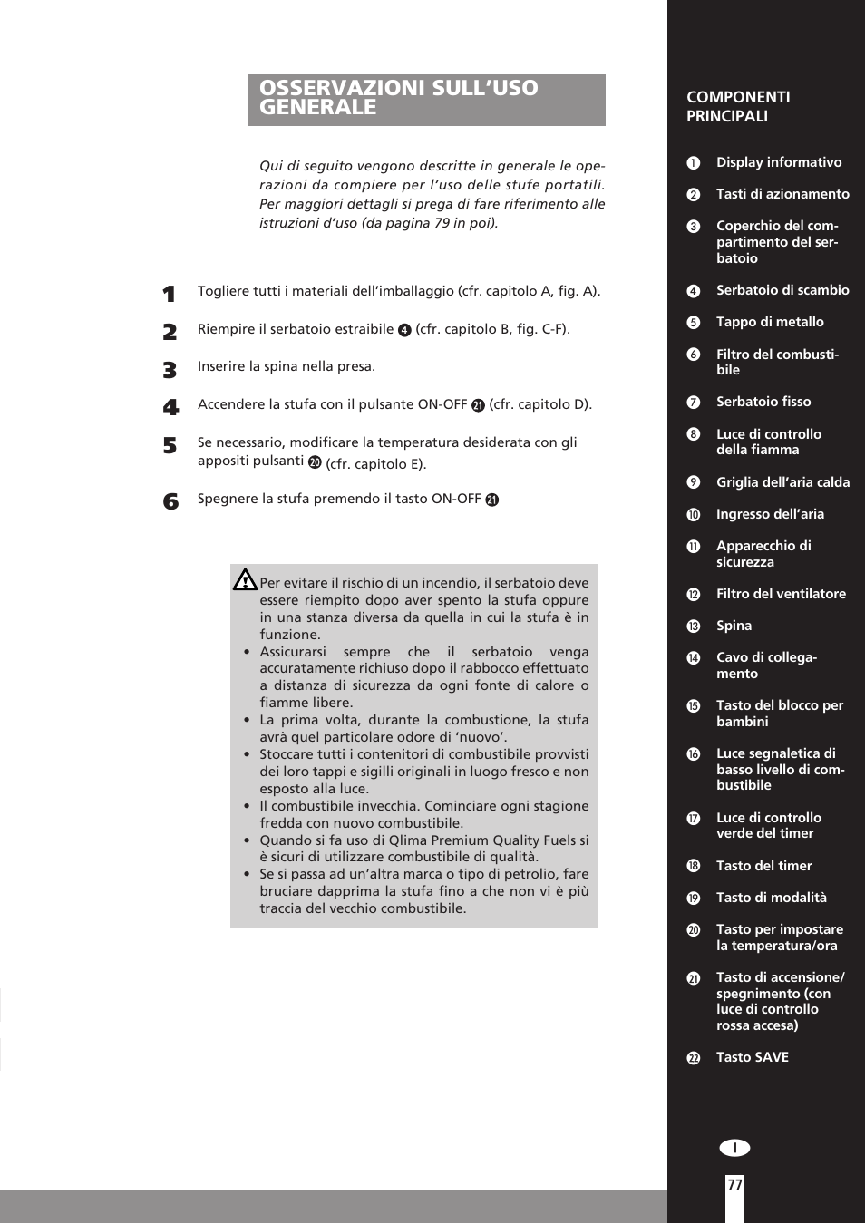 Osservazioni sull’uso generale | Qlima SRE3531TC User Manual | Page 99 / 184